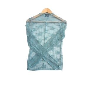 NWT Sheer Floral Lace LS Top Ethereal Fairycore Second Skin Aqua Mint Coquette S